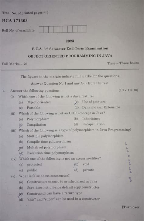 java question papers for bca