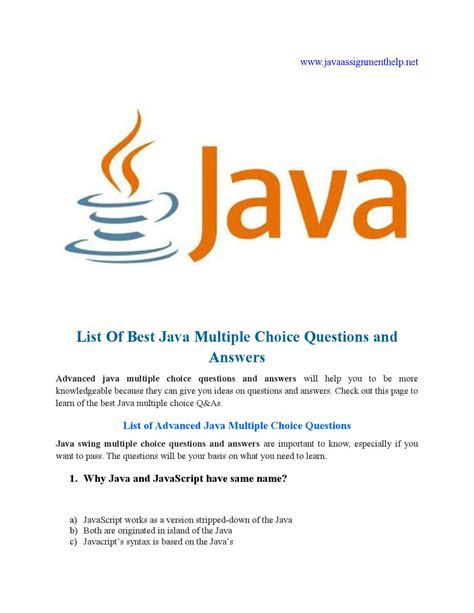 Read Java Multiple Choice Questions With Answers Doc 