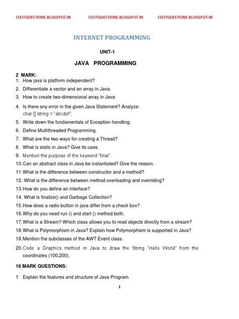 Full Download Java Programming Question Bank With Answers Free Download 