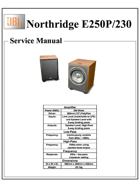 Read Online Jbl E250P User Guide 
