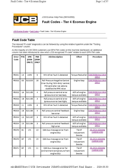 Jcb Fault Code