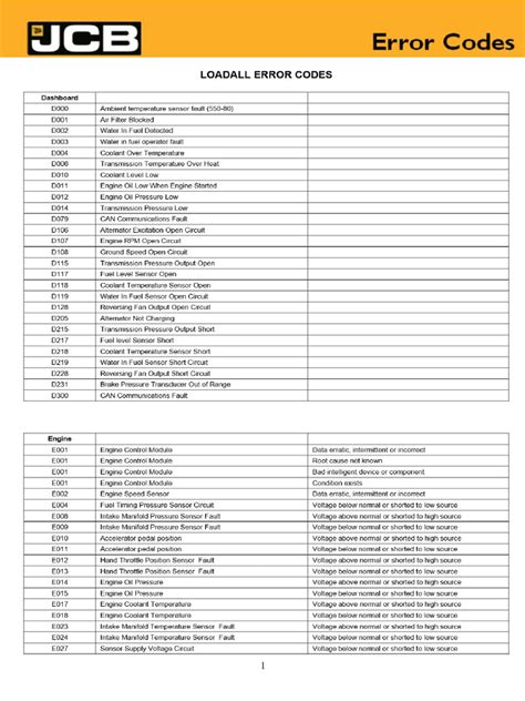 Jcb Fault Codes