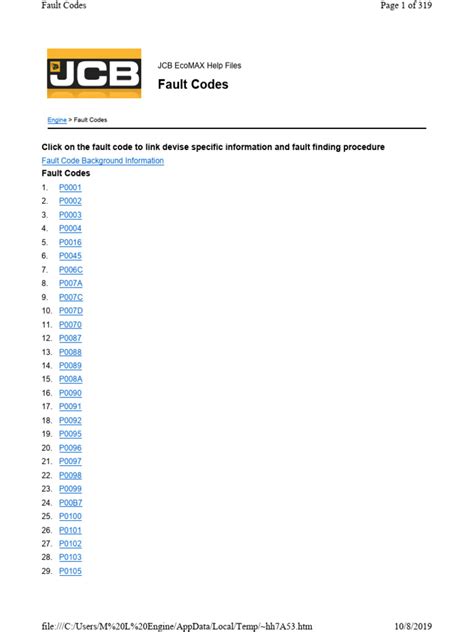 Jcb Fault Codes Online Check