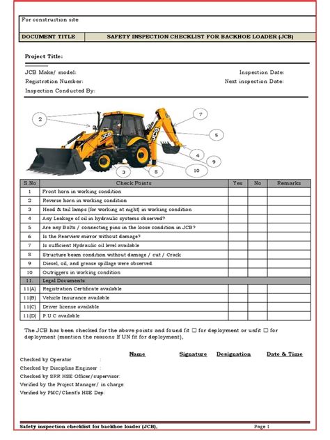 jcb inspection checklist