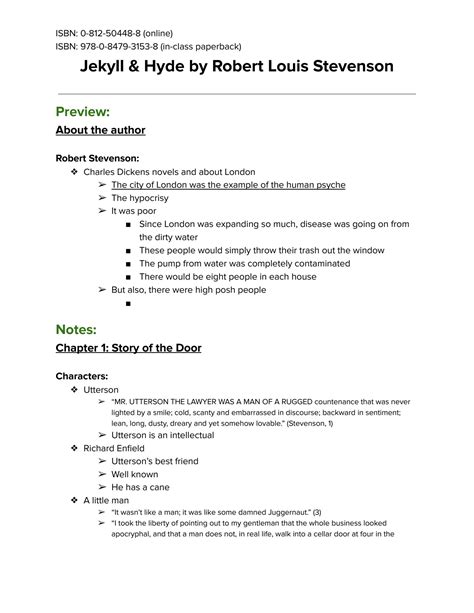 Jekyll And Hyde Cliff Notes