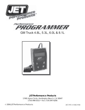Jet Performance Programmer Manual