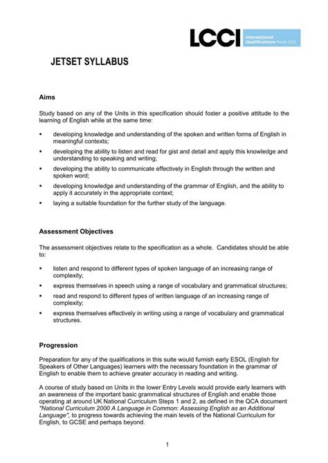 Full Download Jetset Syllabus Lcci 