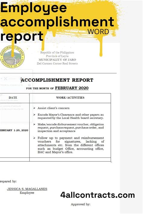 Job Accomplishment Report Sample