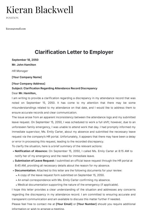 Job Application Clarification Sample Letter