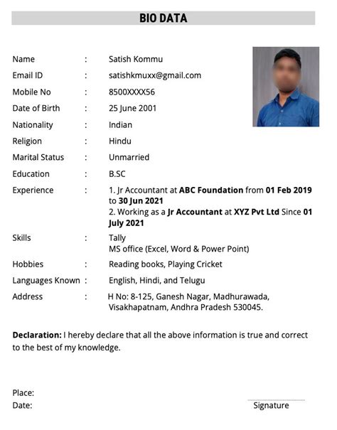 Job Bio Data Format