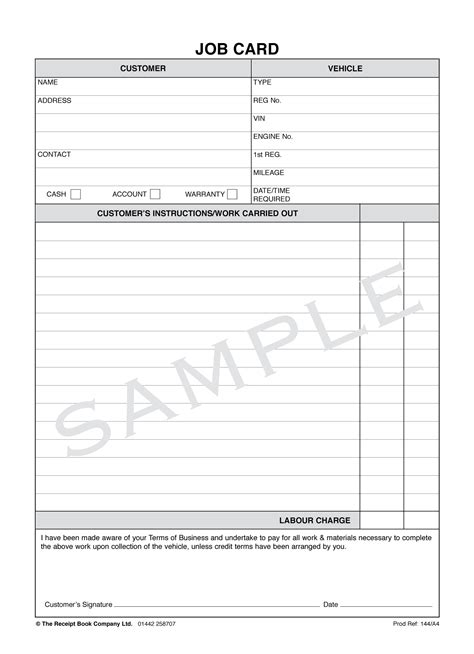 job card samples