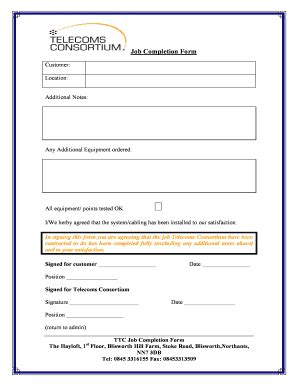 Job Completion Form Telecoms Consortium