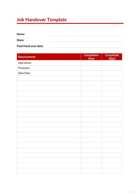 Job Handover Template