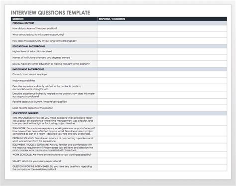 Job Interview Question Template Form