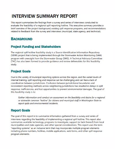 job interview summary report sample
