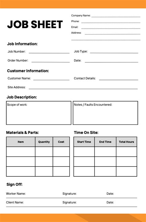 job sheet template for computer repair