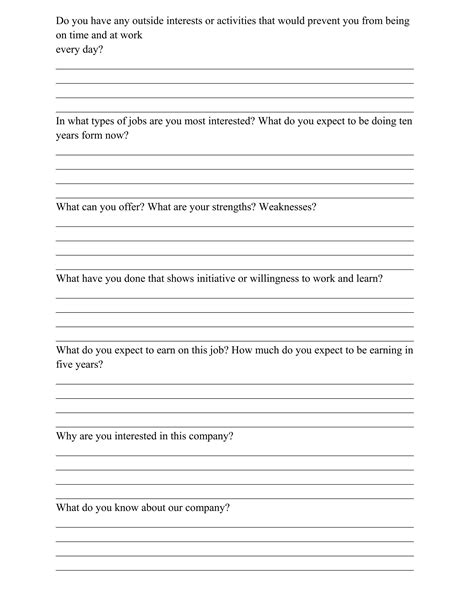 Full Download Job Interview Questions Worksheet 2 