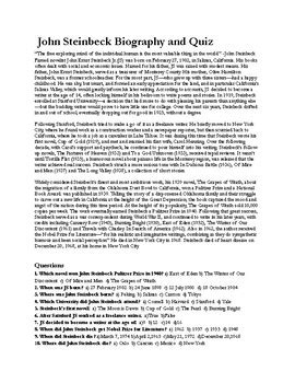 john steinbeck biography quiz questions and answers