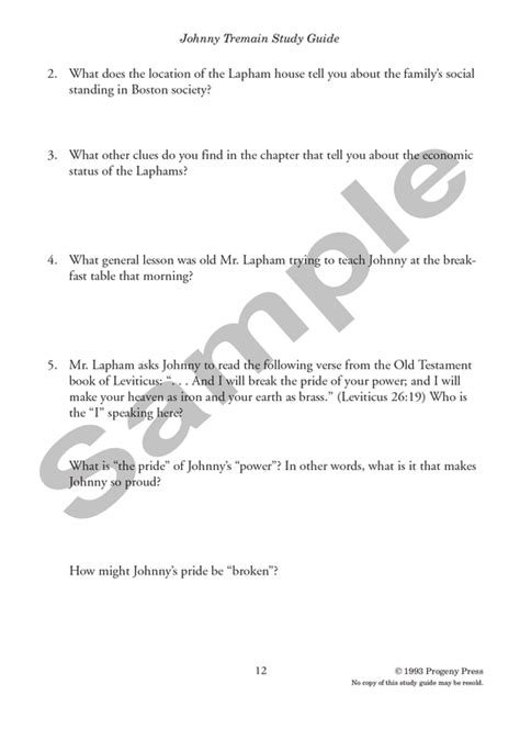 Johnny Tremain Study Guide Question