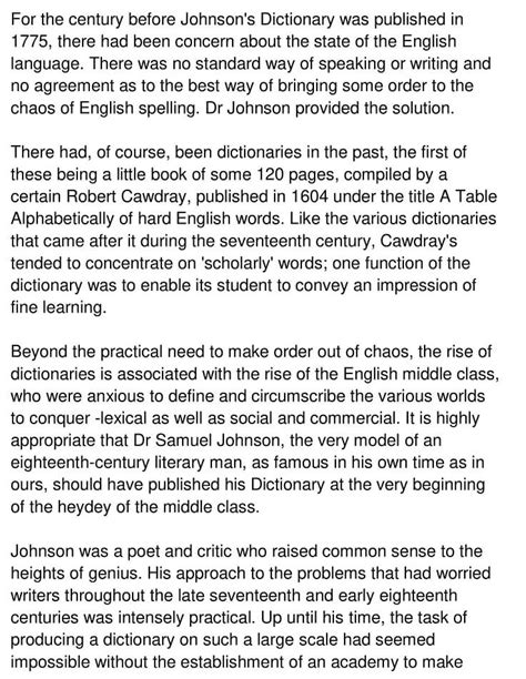 Johnson's Dictionary Reading Answers