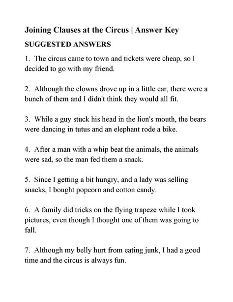 Joining Clauses At The Circus Ereading Worksheets Free