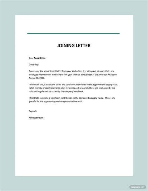 joining letter sample