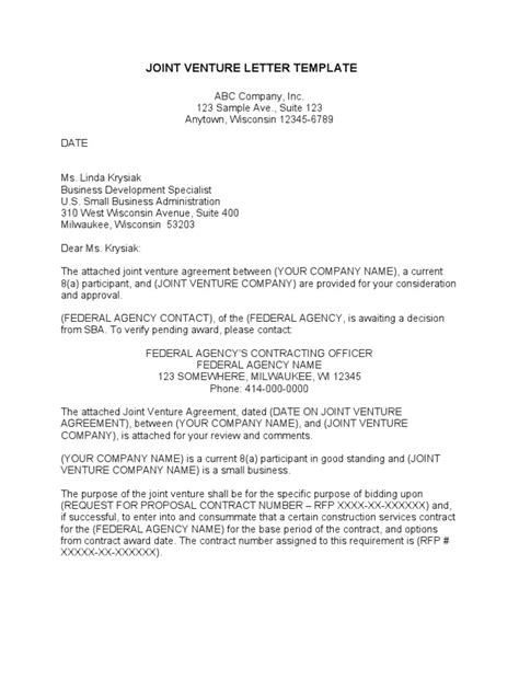 joint venture proposal sample letter