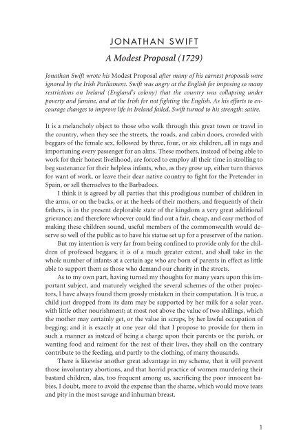 Jonathan Swift Modest Proposal Summary