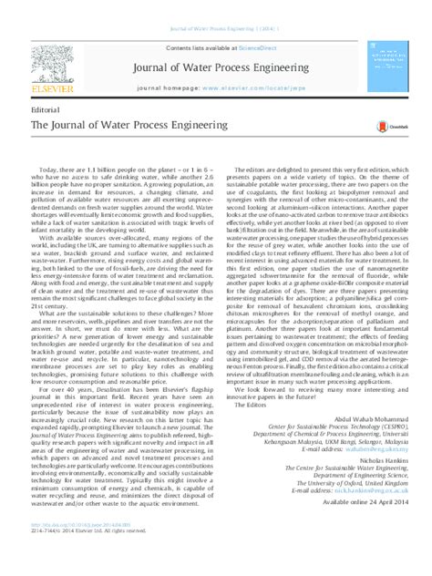 Journal Of Water Process Engineering