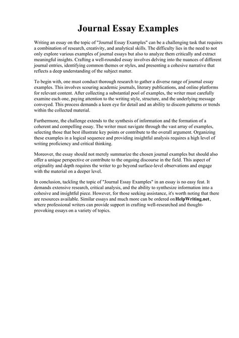 Read Online Journal Entry Essay Examples 