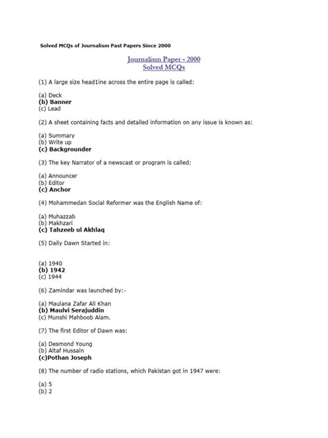 Full Download Journalism Mcqs 