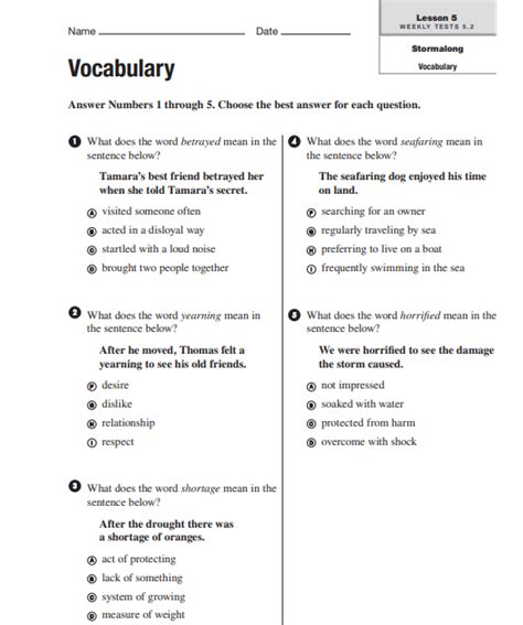 Download Journeys Reading Grade 4 Vocabulary Weekly Tests 