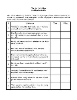 Joy Luck Club Study Guide Key