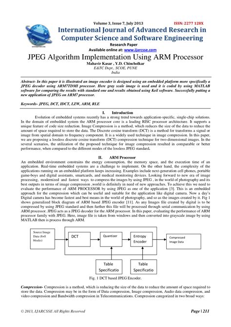 Jpeg Algorithm Implementation Using Arm Processor
