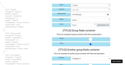 jsformbuilder examples CodeSandbox