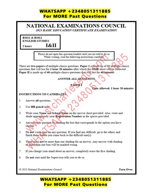 jss3 neco 2014 examination question paper