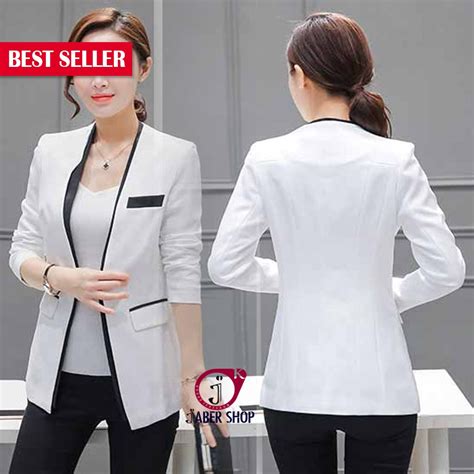 Jual Blazer Wanita Jumbo Putih Model Terbaru Kekinian Grosir Baju Atasan Seragam Putih - Grosir Baju Atasan Seragam Putih