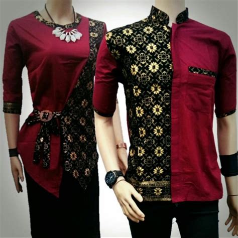 Jual Couple Atasan Baju Batik Kombinasi Polos Modern Seragam Sinoman Batik Kombinasi - Seragam Sinoman Batik Kombinasi