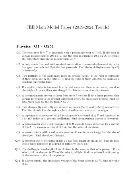 juet physics model papers