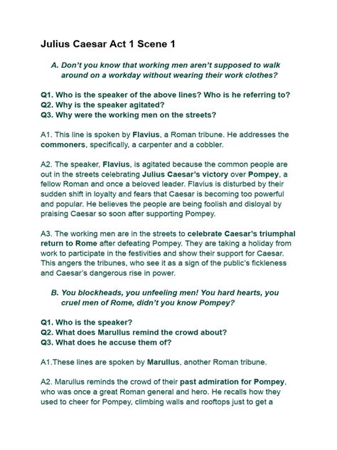 Julius Caesar Act 1 Selection Test Answers