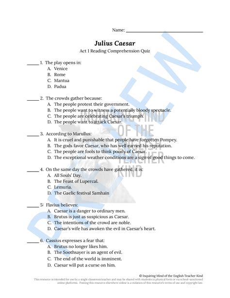 Julius Caesar Act 1 Test Multiple Choice