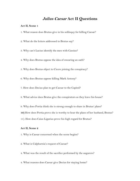 Julius Caesar Act 2 Questions And Answers