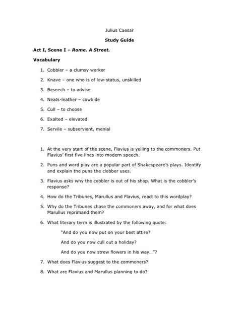 Download Julius Caesar Act 1 Scene Study Guide Answers 