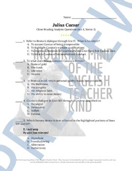 Read Julius Caesar Act 4 Reading And Study Guide Answer Key 