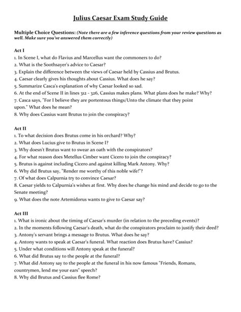 Full Download Julius Caesar Final Exam Study Guide 