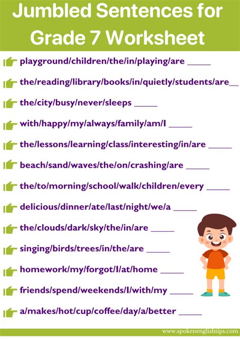 Jumbled Sentences For Class 7