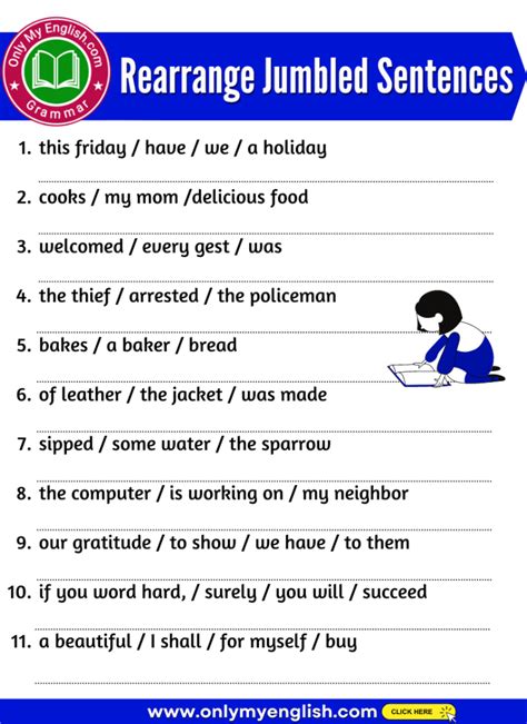 Jumbled Words Exercise With Answers   Rearrange Jumbled Words Grade 1 Sentences Englishgrammar - Jumbled Words Exercise With Answers