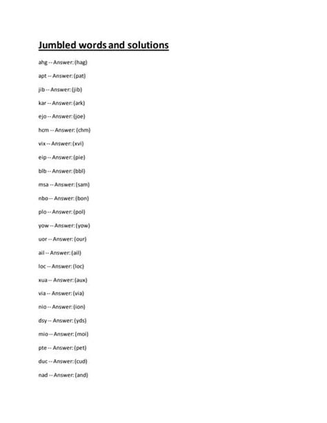 jumbled words with answers