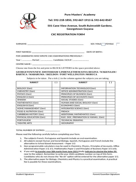 June 2014 Cxc Registration Forms