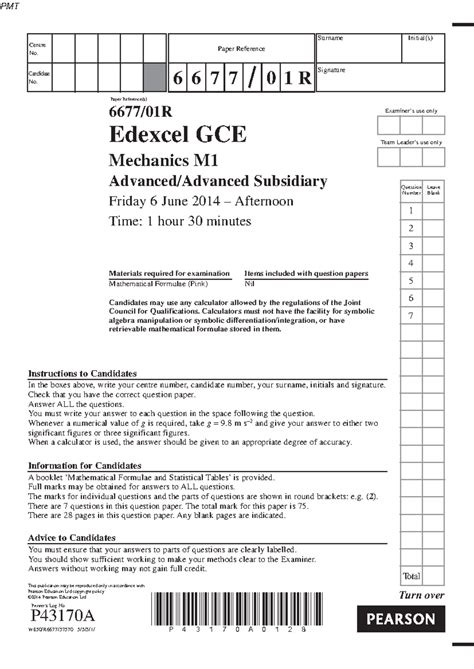 june 2014 edexcel mechanics 1 question paper